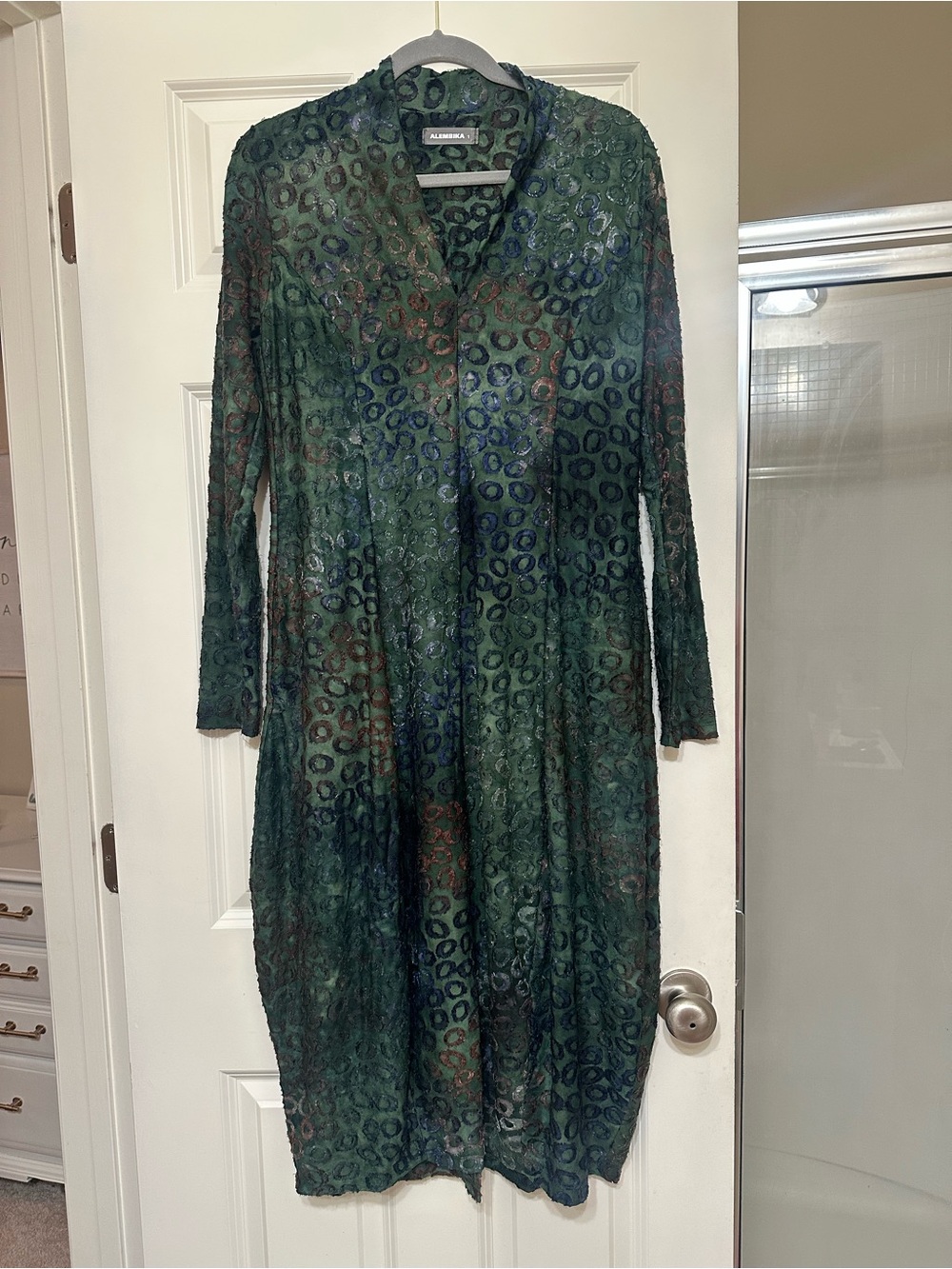 Alembika Green Patterned Long Sleeve Midi Dress